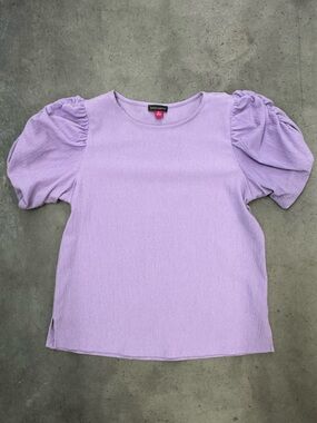 Vince Camuto Purple Puff Sleeve Textured Blouse Size Medium